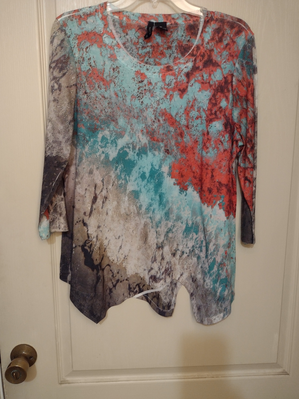new directions Abstract Splash Tunic Top - Turquoise & Coral